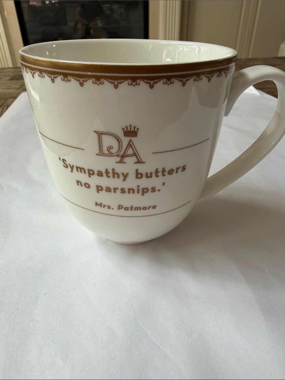 Mrs. Patmore White and Gold Ceramic Mug - Sympathy Butters Quote Downton Abbey